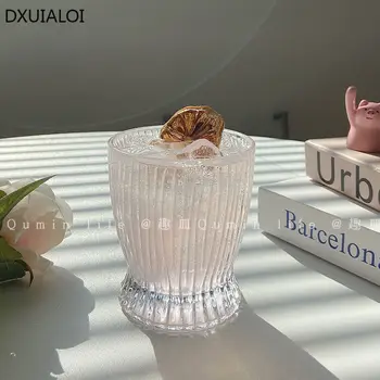 DXUIALOI Nowoczesna prostota kreatywny szczupła talia pionowe pasy przezroczysta szklana filiżanka wody domowy podwieczorek szklana filiżanka