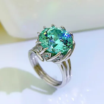 Luksusowe Biżuteria Srebrna Próby 925, Obrączki, 12 mm, Zielone Kryształy, Diamentowe Biżuteria dla Kobiet, Wieczorowe, Prezenty na Rocznicę Ślubu