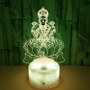 Lakshmi 7 Kolorów Zmieniających Lampa 3D Atmosfera lampka Nocna Led Wizualny Indie Bogini Bogactwa Lampa Wystrój Sypialni Prezent Oprawa