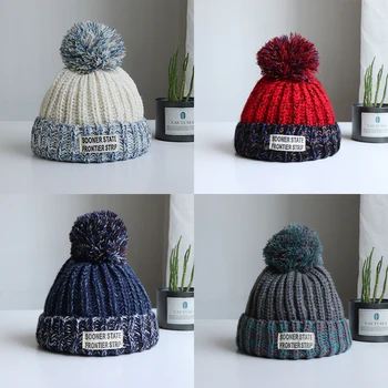 Jesienno-zimowe dziecięce, czapki, męskie i damskie dziecięce, czapki, koreańskie słodkie dzianiny wełniane czapki z grubym włosiem, ochronne wkładki