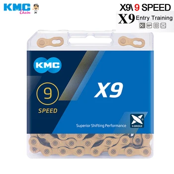 KMC X9 X9.93 MTB rower Złoty srebrny łańcuch 116L 9 przerzutka rowerowa łańcuch magiczna górska przycisk z Oryginalnym pudełkiem