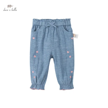 DB1221049 dave bella/ wiosenne modne spodnie z haftem i cekinami dla dziewczynek, dla dzieci spodnie pełnej długości dla dziewczynek, spodnie dla dzieci