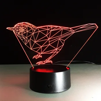 Ptak LED 3D Vision Lampa Sypialnia Światło Zdalny czujnik przyciskowy Atmosfera dioda led 7 Kolorów Zmiana Akrylowa Iluzja Lampa Kreatywny Gif