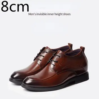 Męskie oficjalne skórzane buty derby, wewnętrzna buty, Zwiększając wzrost, obuwie ze skóry Wołowej skóry, Służbowe męskie buty ślubne dla pana Młodego Wysokości 8 cm