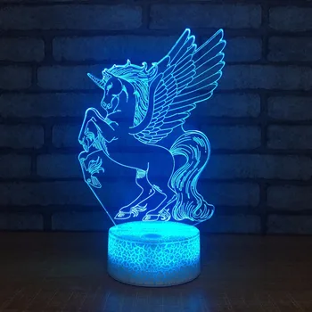 Uroczy Jednorożec Led 3D lampka Nocna 7 Kolorów dla Dzieci Jednorożec Wieczorne Oprawa lantern candle kostium 3D Led Koń Zwierzę Lampa Do Sypialni, Dekoracja