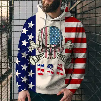 Męska bluza z Kapturem z Amerykańską Flagą, Bluza Оверсайз z 3D Nadrukiem, Bluzy, Modna Odzież Męska, Kurtka, Meble ubrania w stylu Punk, Dziwne Rzeczy 4xl