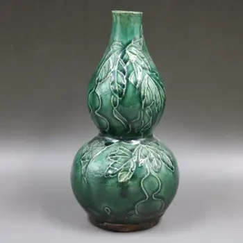 Chiński Styl Pęknięty Porcelana Zielona Glazura Dyni Kształt Wazy 9,0 cm