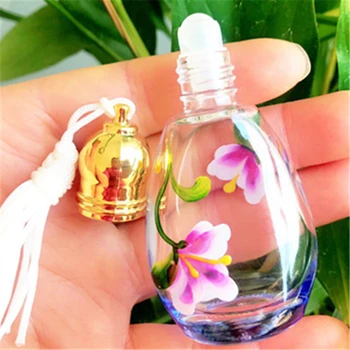 MINI-Szklana Butelka Fragance 10 ml Butelki Perfum z Kwiatowym Wzorem i Rolki Pokrywki Wielokrotnego Użytku Dla Kobiet DC749