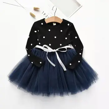 Dla dzieci sukienki dla dziewczynek 2022 r. Jesienna Nowa odzież Dziecięca Koreańskie dziecko Netto sukienka w Kropki z Oceanem