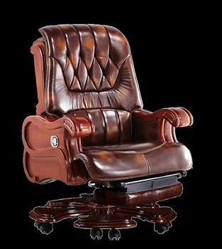 Komputerowe fotel domowy fotel szefa skórzana biznesowa fotel do masażu dla kierownika z podnoszonym oparciem, fotel obrotowy z litego drewna, fotel biurowy
