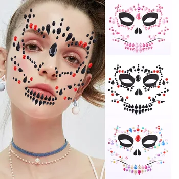 Tymczasowe Tatuaże Naklejki 3D Rhinestone Połysk Osoba Naklejki Halloween Makijaż Biżuteria Klejnot Osoba Biżuteria Osoba Wiertarka Naklejki