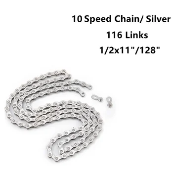 Rowerowa łańcuch FSC 10 Speed 116 ogniw MTB, srebrny, złoty (1 / 2x11 /128 cm), zgodna z 9 biegów