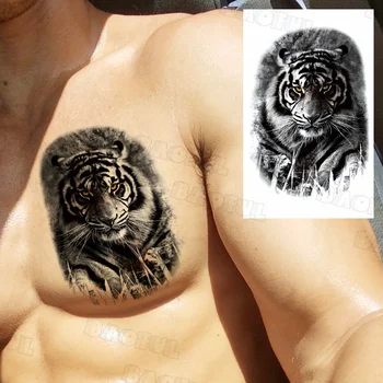 Realistyczne Tymczasowe Tatuaże Na Klatce Tygrysa Dla Kobiet, Mężczyzn, Dorosłych, Wilka, Lwa, Lasy, Sztuczne Tatuaże, Naklejki Dla Body Art, Tatuaż, Papier