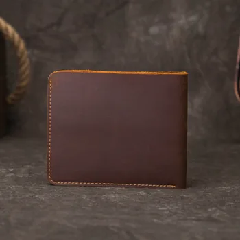 Portfel męski krótki retro ręcznie, pierwsza warstwa, portfel ze skóry wołowej, slot dla kart, skórzany portfel crazy horse hurtowych