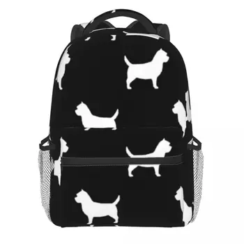 Pies Sztuka Biały Plecak Student Cairn Terrier Sylwetka Miękkie Plecaki Kawaii Torby Szkolne Odkryty Wysokiej Jakości Plecak