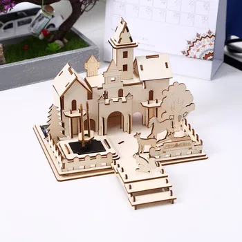 Cięcie laserowe Plac 3D drewniany model zamku puzzle ręcznie robione puzzle DIY solar puzzle klocki zabawka