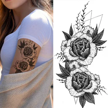 Wodoodporna Tymczasowy Tatuaż Naklejka Szkic kwiaty róże Fałszywy Tatuaż Pierś, Pierś, Plecy Brzuch Flash Tatuaż Dla Kobiet Mężczyzn