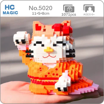 HC 5020 Świat Zwierzęcy Szczęśliwe Pieniądze Fortuna Kot Zwierzę Kimono 3D Model DIY Mini Diamentowe Bloki Cegły Maszyny Zabawka dla Dzieci bez Pudełka