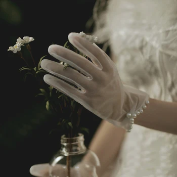 Koreański nowy koronki perła rękawiczki ślubne krótkie białe proste podróży studio fotograficzne hurtowych