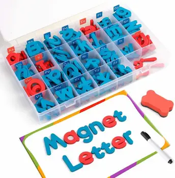 208 magnetycznych liter z magnetycznym płytą i skrzynią -wielkie i małe litery ze styropianu ABC naklejki na lodówki do lodówki