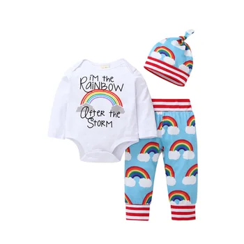 odzież dla niemowląt, odzież dla dzieci, ubrania dla dziewczynek, garnitur 2021, Wiosenno-jesienny kombinezon z alfabetu, Tęczowy strój, 3 szt., 0-24 m