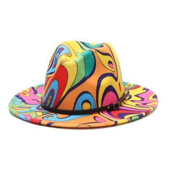 2020 Kolorowe filcu kapelusze dla kobiet, modne Płaski kapelusz z szerokim Rondem, Wełny i Filcu Jazzowe Filcu Kapelusze dla mężczyzn, gotycki top, ślub Kapelusz