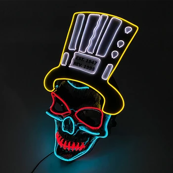 EL podświetlona Maska w kapeluszu czaszka głowa ładny Halloween Wielkanocny bal przebierańców wieczorne świecące akcesoria