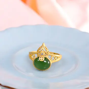 Jade Dynia Pierścienie dla Kobiet Rzeźbione Naturalne Biżuteria Prawdziwe Akcesoria Srebro próby 925 Luksusowe Zawieszenia Klejnot Zielony Urok