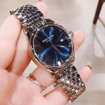 Reef Tiger /RT Biznesowe zegarek z datą Mężczyzna Automatyczny zegarek Wodoodporny Stalowe zegarek z niebieską tarczą RGA823G
